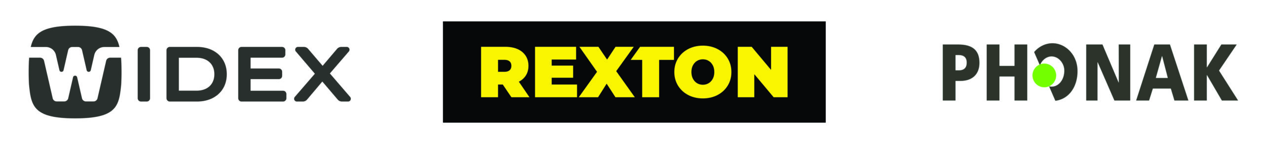 Logotipos Widex, Rexton y Phonak